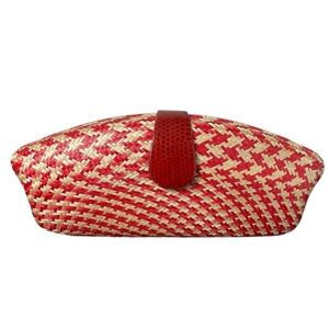 John Carlo Vintage Red and White Woven Hard Shell Clutch